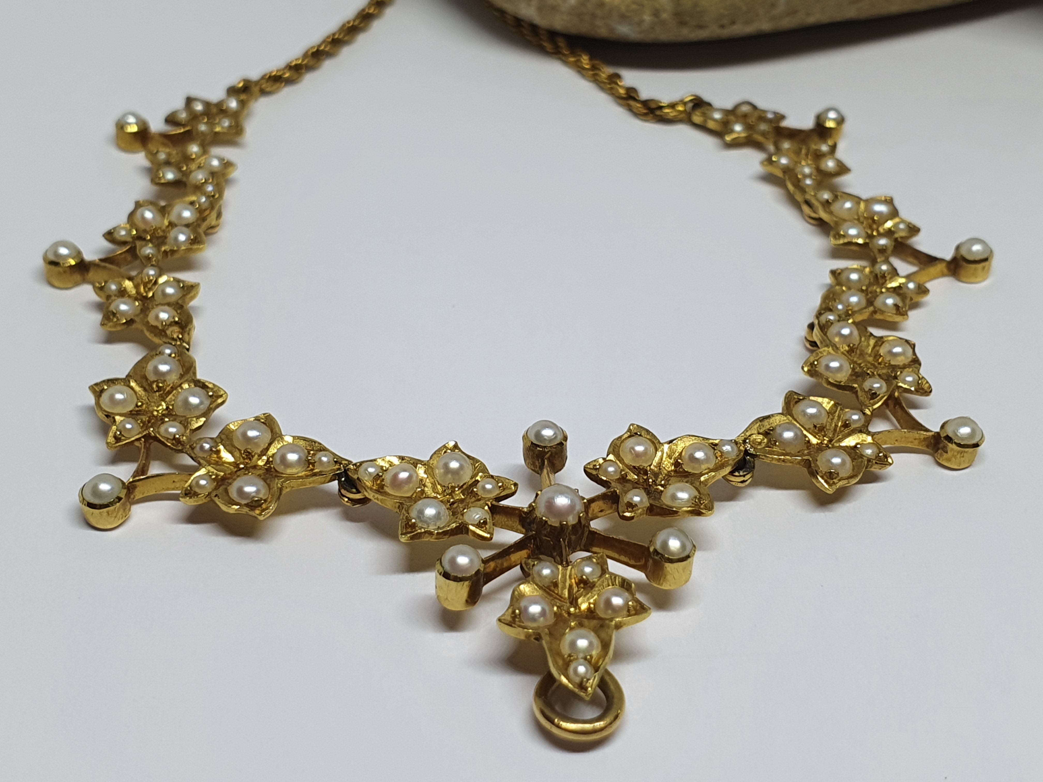 Victorian Rare 15kt Yellow Gold Large Bead Necklace 16.25 by A. Brandt + Son